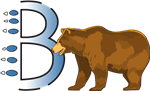 Brown Bear on all fours next to a large blue letter B